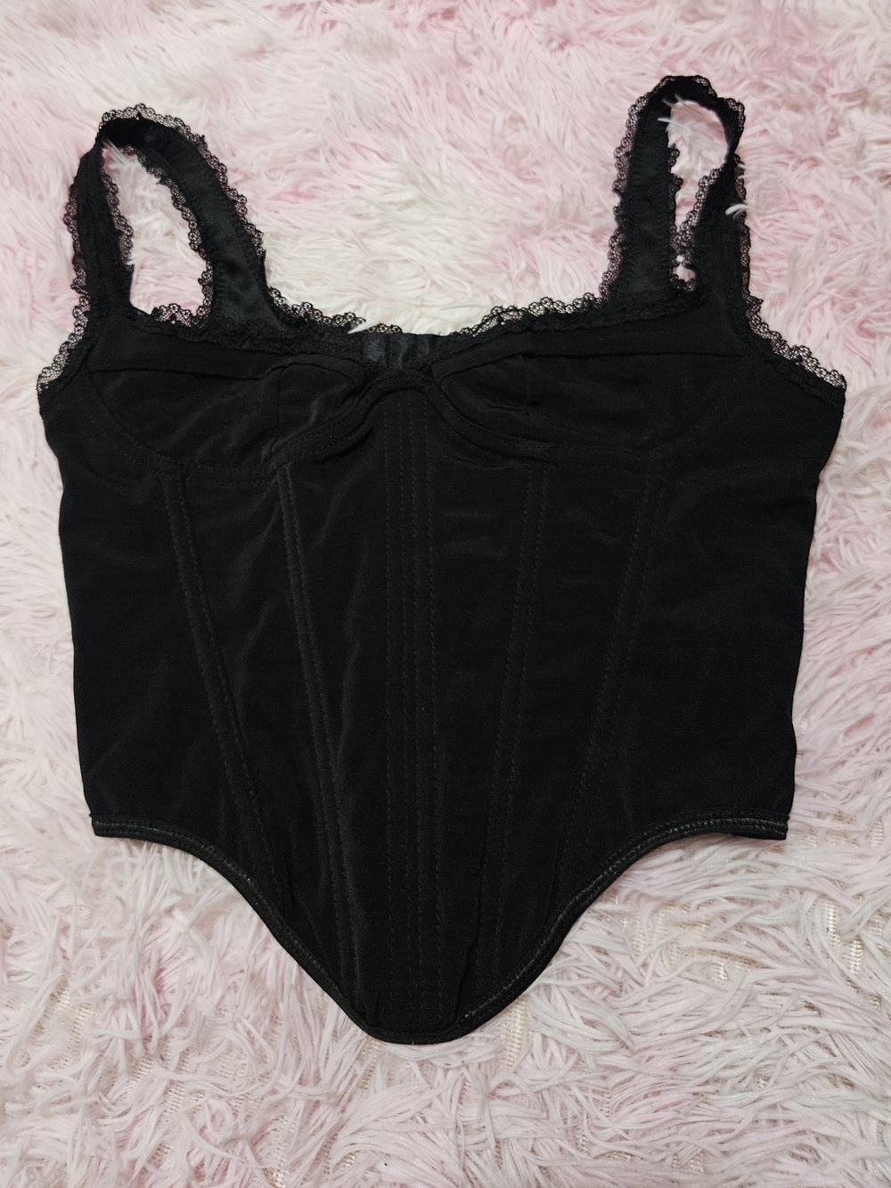 SHEIN Black Lace-Trim Corset Tank Top